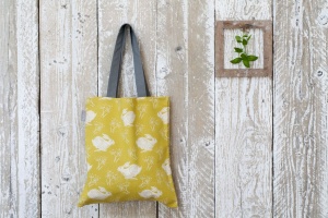 Headlong Hare ochre tote bag by Sam Wilson Studio